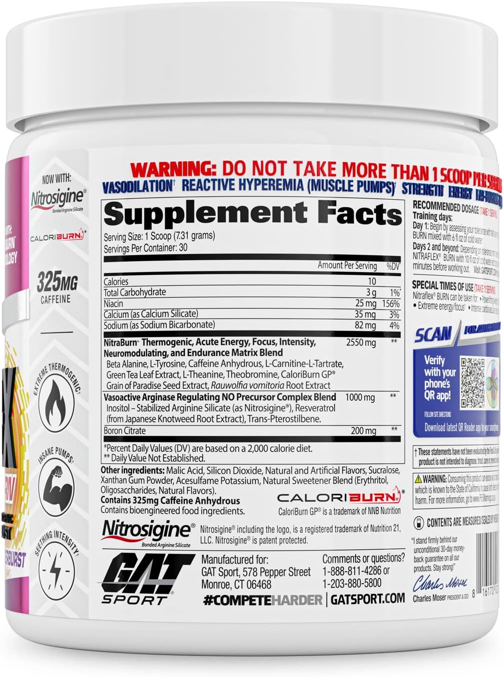 GAT SPORT NITRAFLEX Burn Tropic Thunderburst Pre Workout Thermogenic Powder - 30 Servings