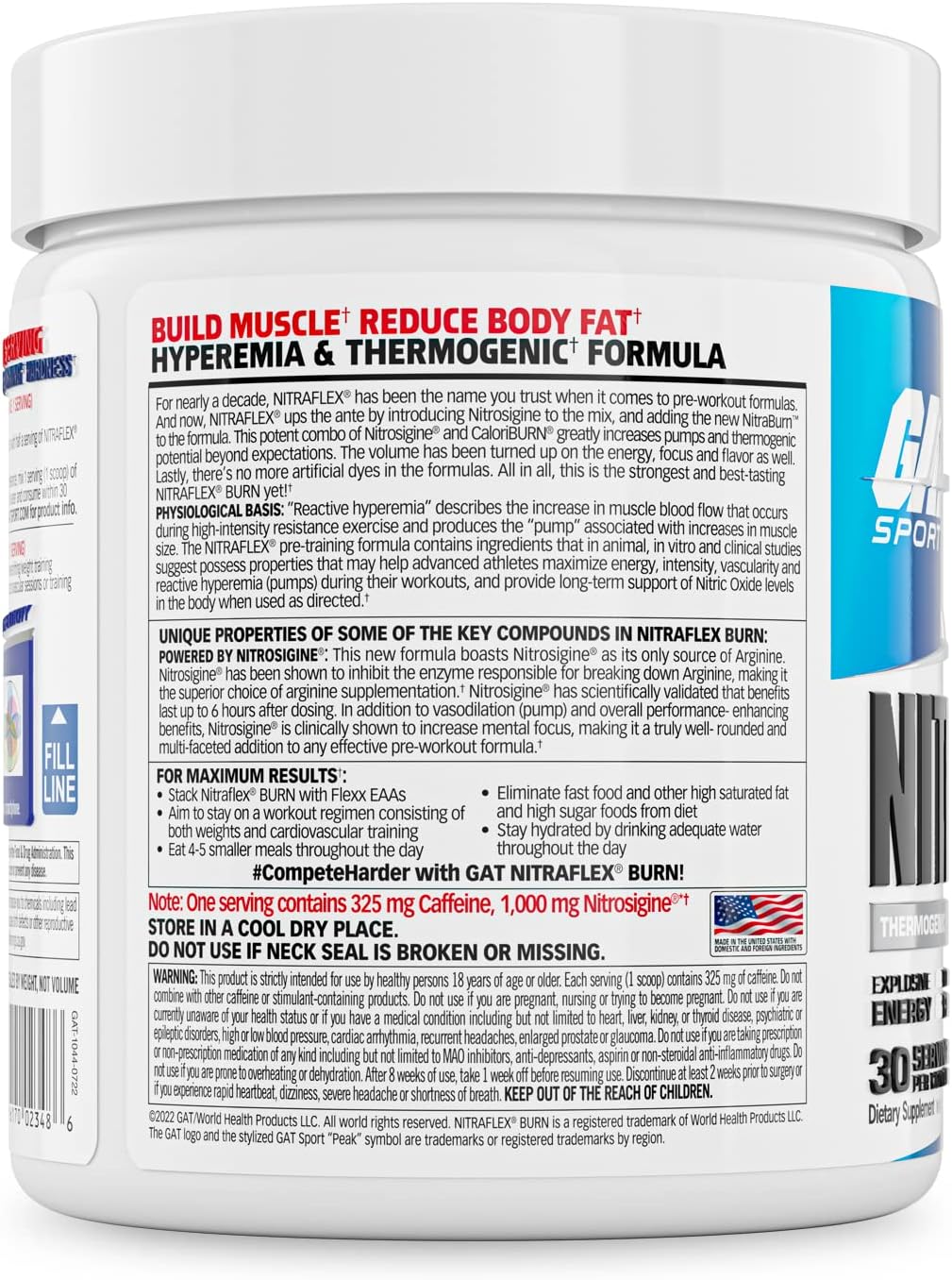 GAT SPORT NITRAFLEX Burn Tropic Thunderburst Pre Workout Thermogenic Powder - 30 Servings