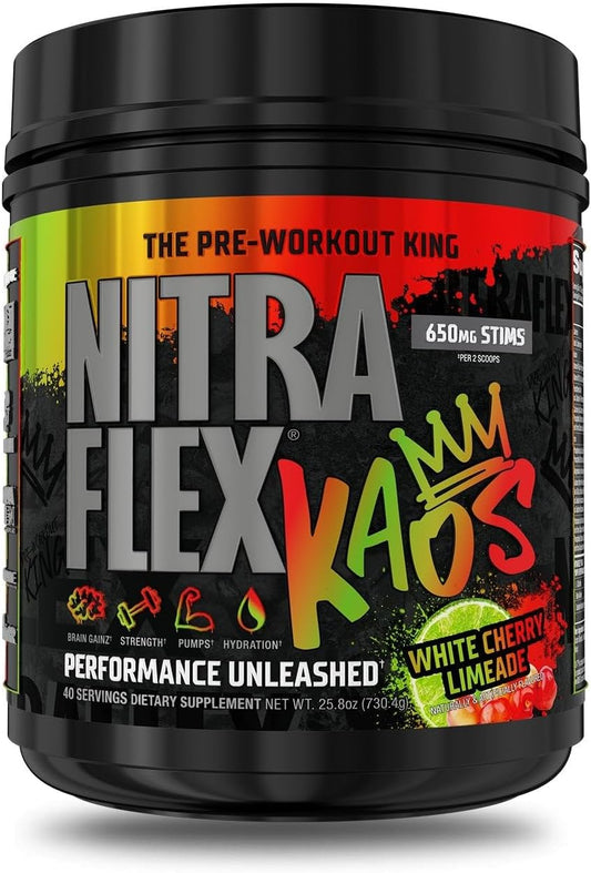 GAT SPORT Nitraflex KAOS White Cherry Lime Pre-Workout Supplement for Energy Boost and Enhanced Performance