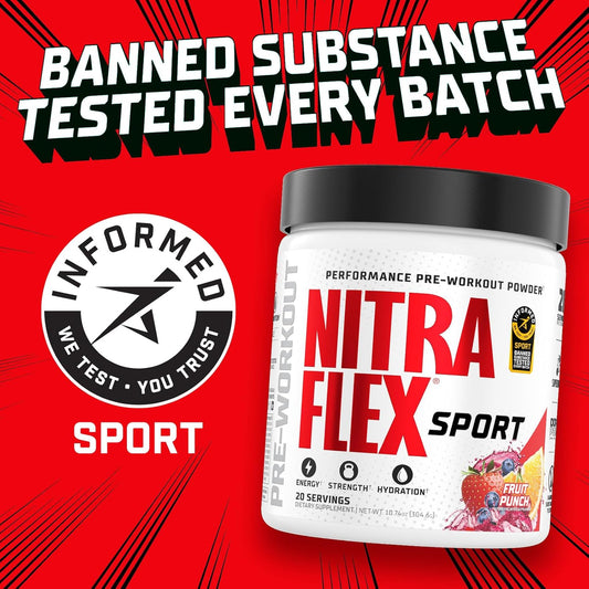 GAT SPORT Nitraflex Sport Fruit Punch Pre-Workout Powder - Banned Substance Tested, Informed Choice Certified - 20 Servings
