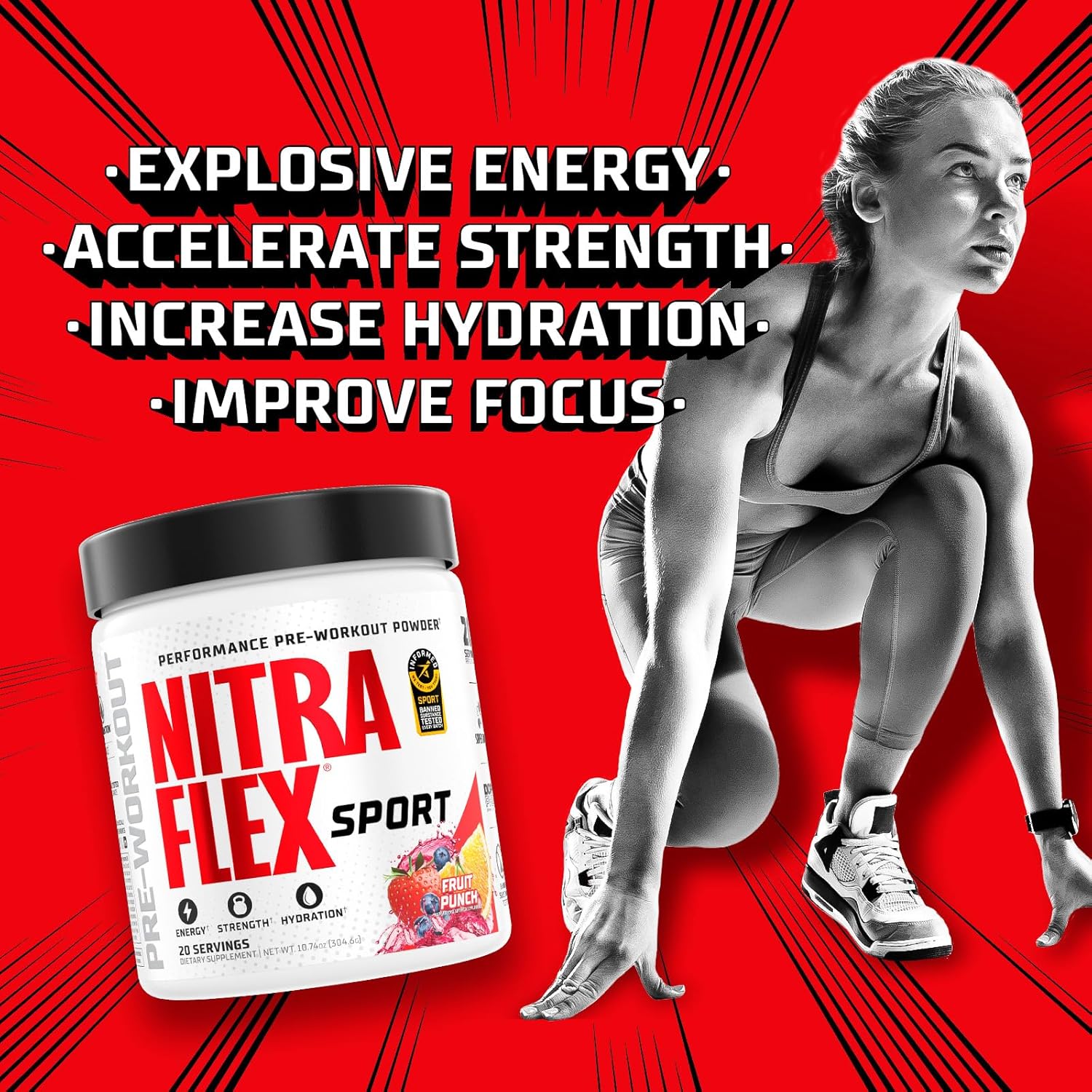 GAT SPORT Nitraflex Sport Fruit Punch Pre-Workout Powder - Banned Substance Tested, Informed Choice Certified - 20 Servings