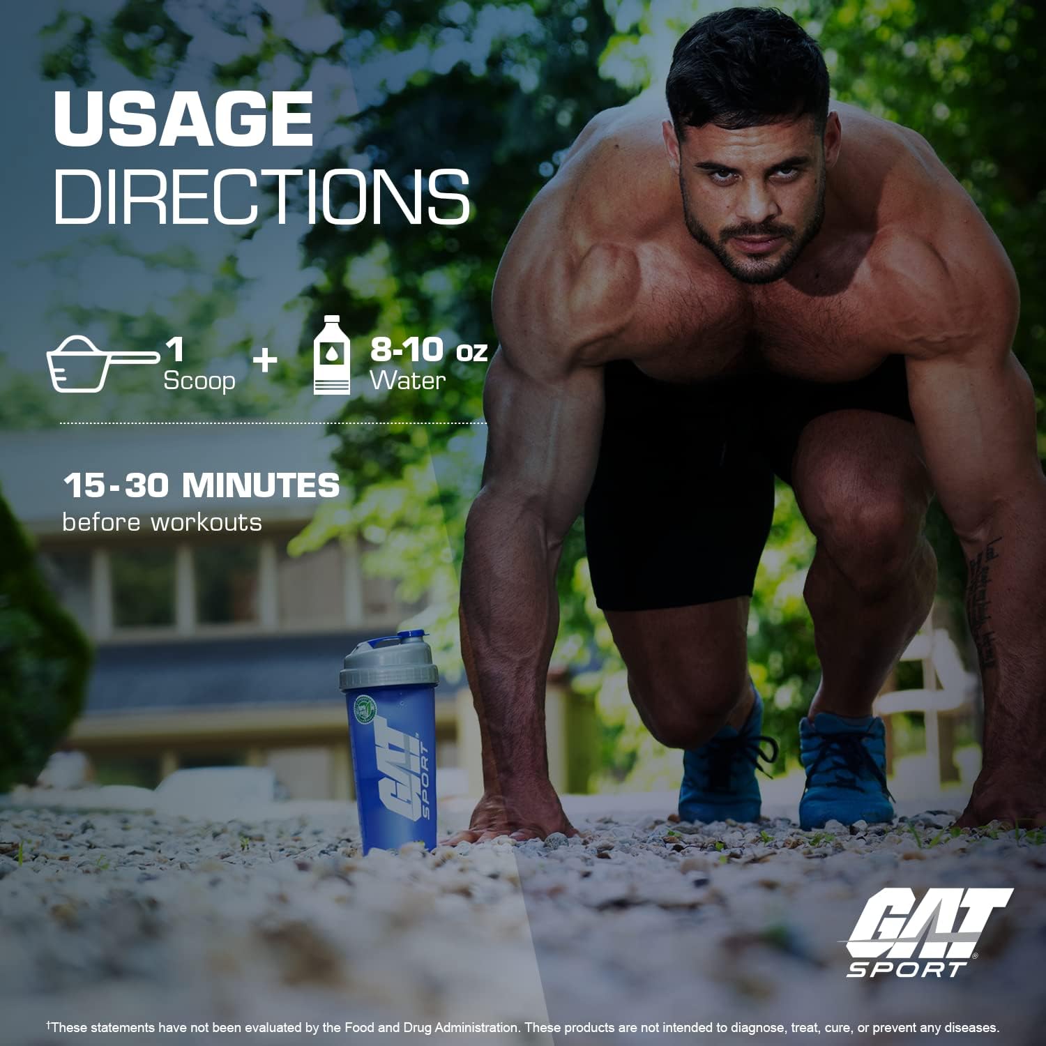 GAT SPORT PMP Pre-Workout Supplement, Blue Raspberry Flavor, 30 Servings - Stimulant-Free Formula for Peak Muscle Performance