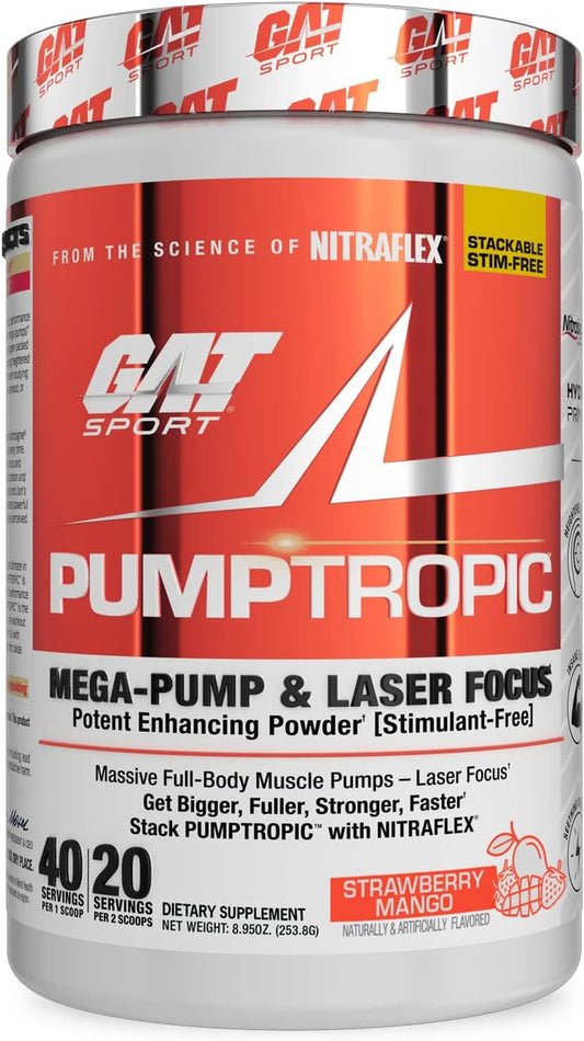GAT Sport Pumptropic Mega-Pump & Laser Focus Powder, 40 Servings - Strawberry Mango Flavor