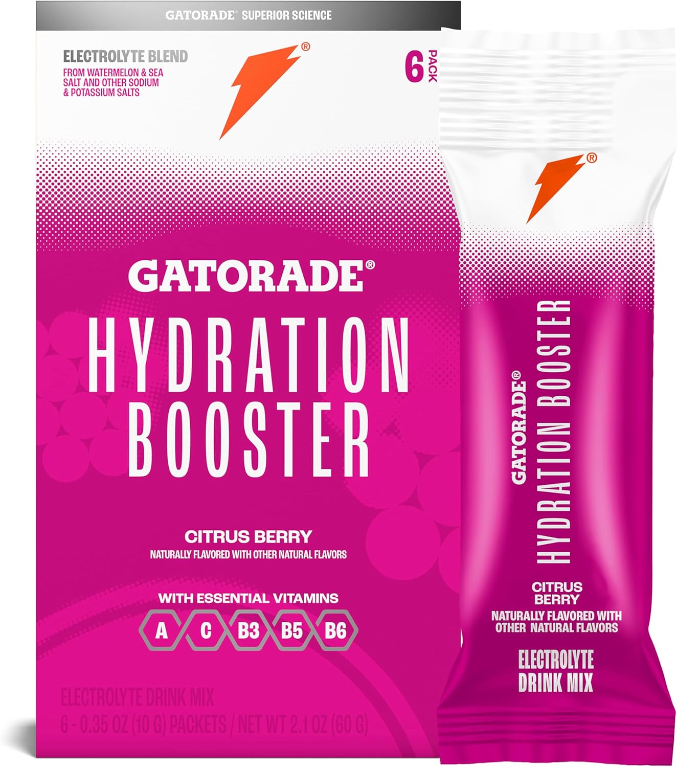 Gatorade Citrus Berry Hydration Booster, 20 Fl Oz, Pack of 6 - Electrolyte Drink for Hydration & Energy Boost