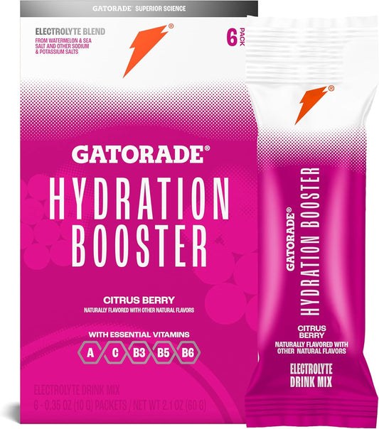 Gatorade Citrus Berry Hydration Booster, 20 Fl Oz, Pack of 6 - Electrolyte Drink for Hydration & Energy Boost