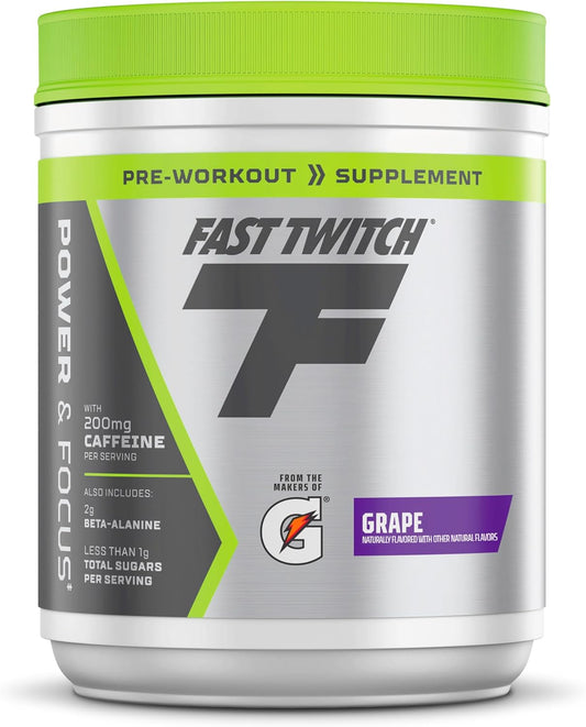 Gatorade Fast Twitch Caffeinated Pre-Workout Mix, Grape Flavor, 1.01lb - Contains L-Citrulline, Betaine, Carnosine, Vitamin B6, B12, and 200mg Caffeine