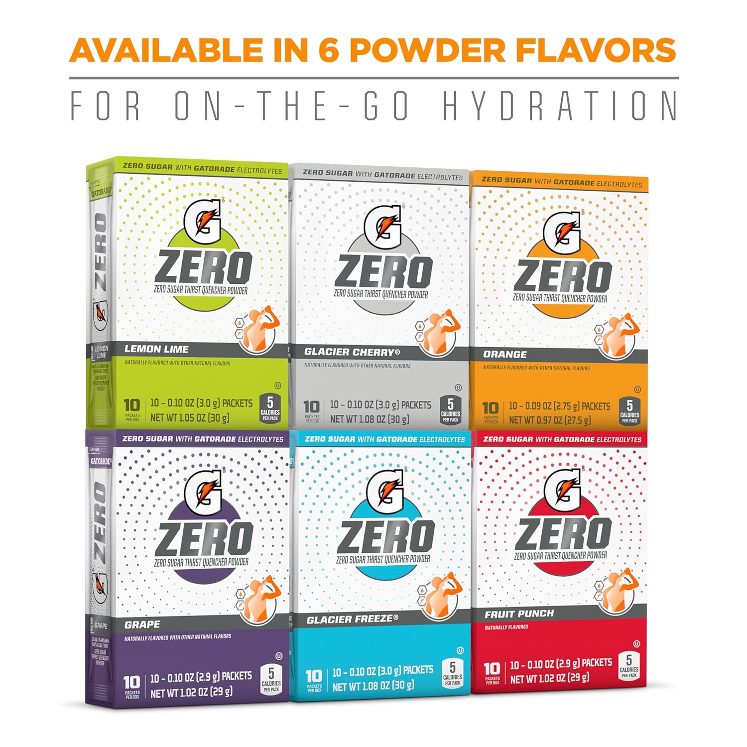 Gatorade G Zero Orange Powder Packets - 120 Count (0.10oz) Pack of 12