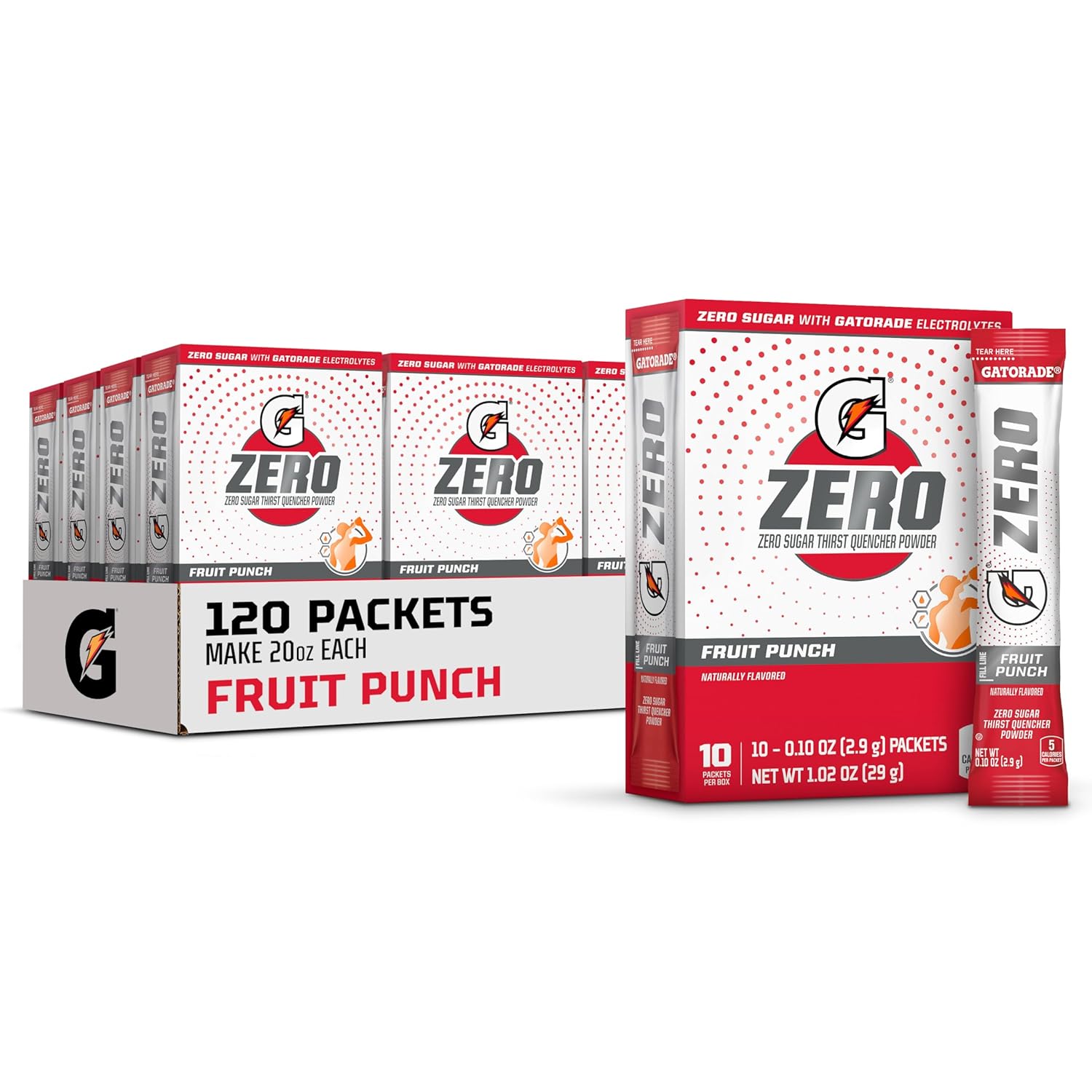 Gatorade G Zero Powder Fruit Punch Packets - 0.10oz, 120 Pack - Makes 20oz - Sugar-Free Sports Drink