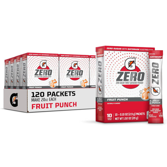 Gatorade G Zero Powder Fruit Punch Packets - 0.10oz, 120 Pack - Makes 20oz - Sugar-Free Sports Drink