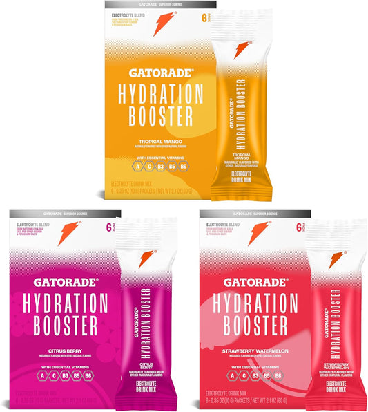 Gatorade Hydration Booster Bundle - Strawberry Watermelon, Tropical Mango, Citrus Berry