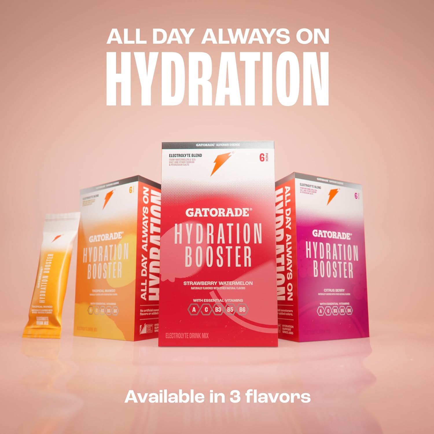 Gatorade Hydration Booster Bundle - Strawberry Watermelon, Tropical Mango, Citrus Berry