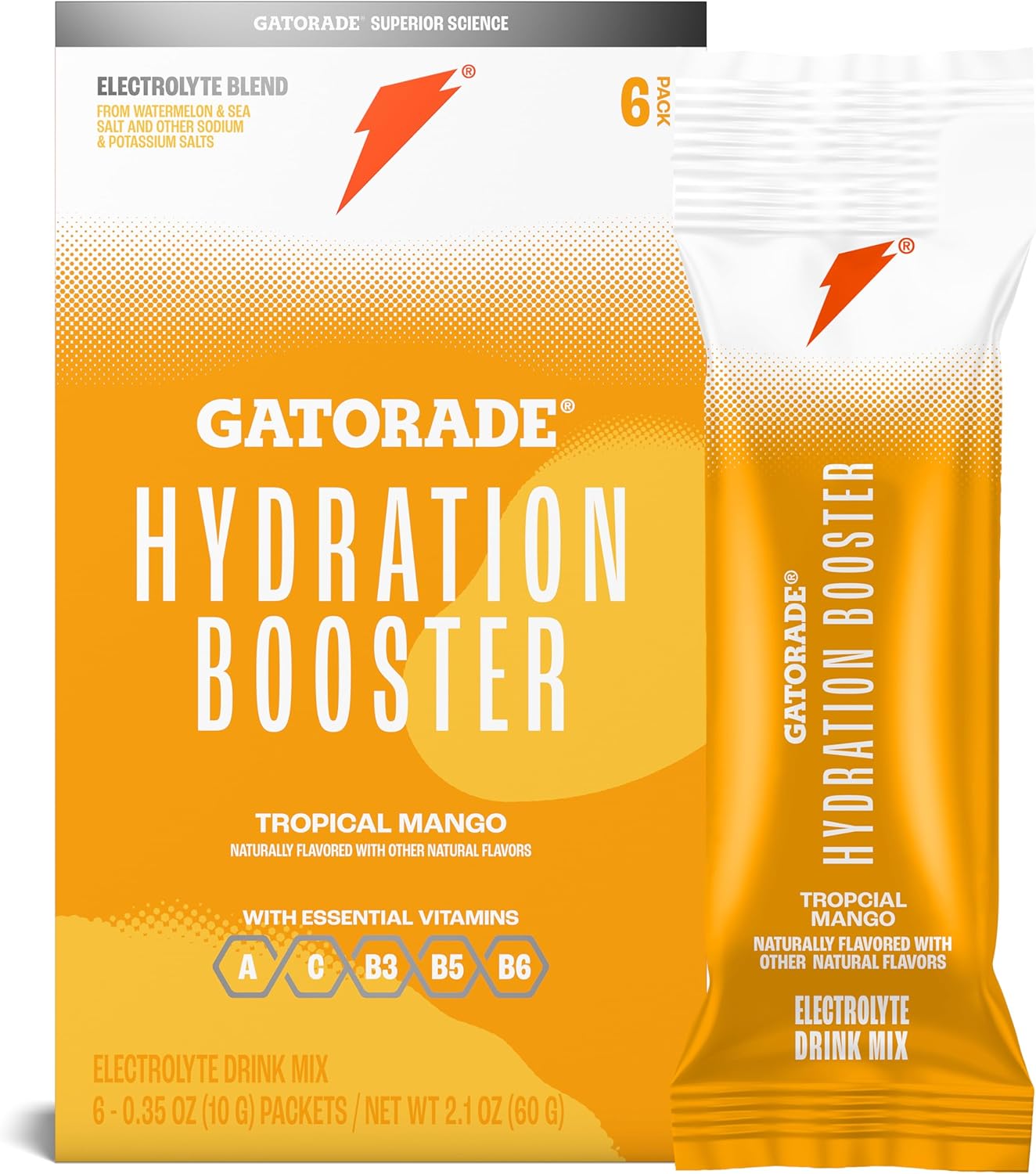 Gatorade Tropical Mango Hydration Booster, 20 Fl Oz, Pack of 6