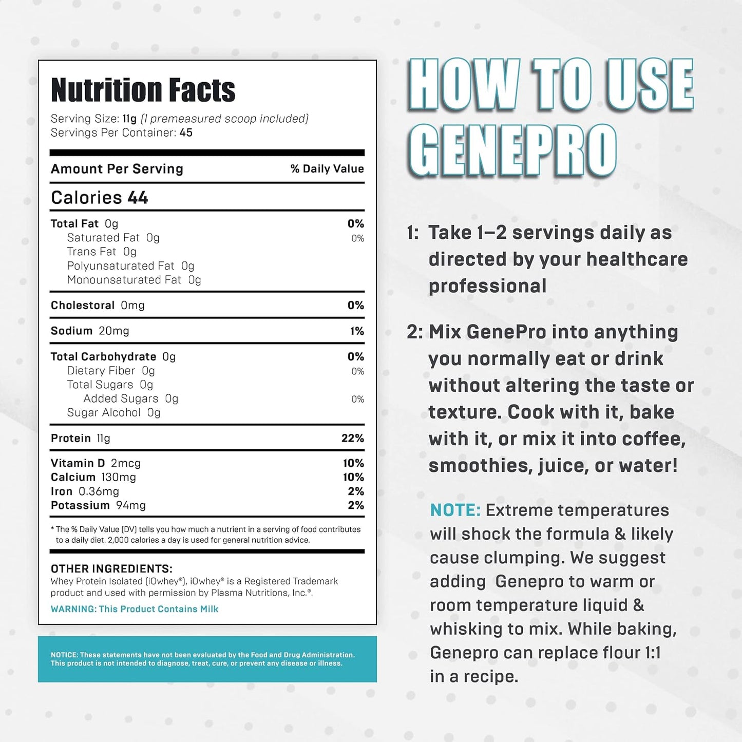 GENEPRO GEN. 3 Unflavored Protein Powder - New Formula - Whey Isolate Supplement Shake - Lactose-Free, Gluten-Free, Non-GMO - 45 Servings