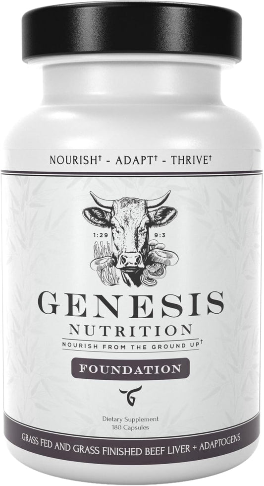 Genesis Nutrition Grass Fed Beef Liver with Reishi & Cordyceps Mushroom, Ginseng, Rhodiola - 4500mg Energy, Immune Support, Stress Relief - Total Wellness