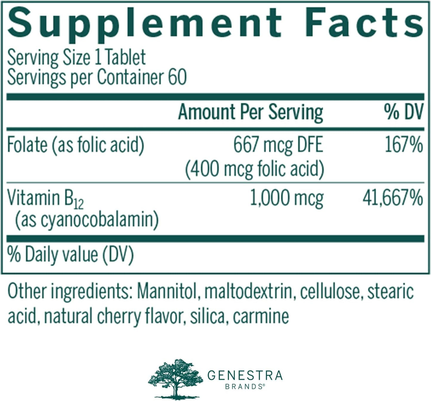 Genestra Brands Bio B12 with Folic Acid Chewable Tablets - 60 Count