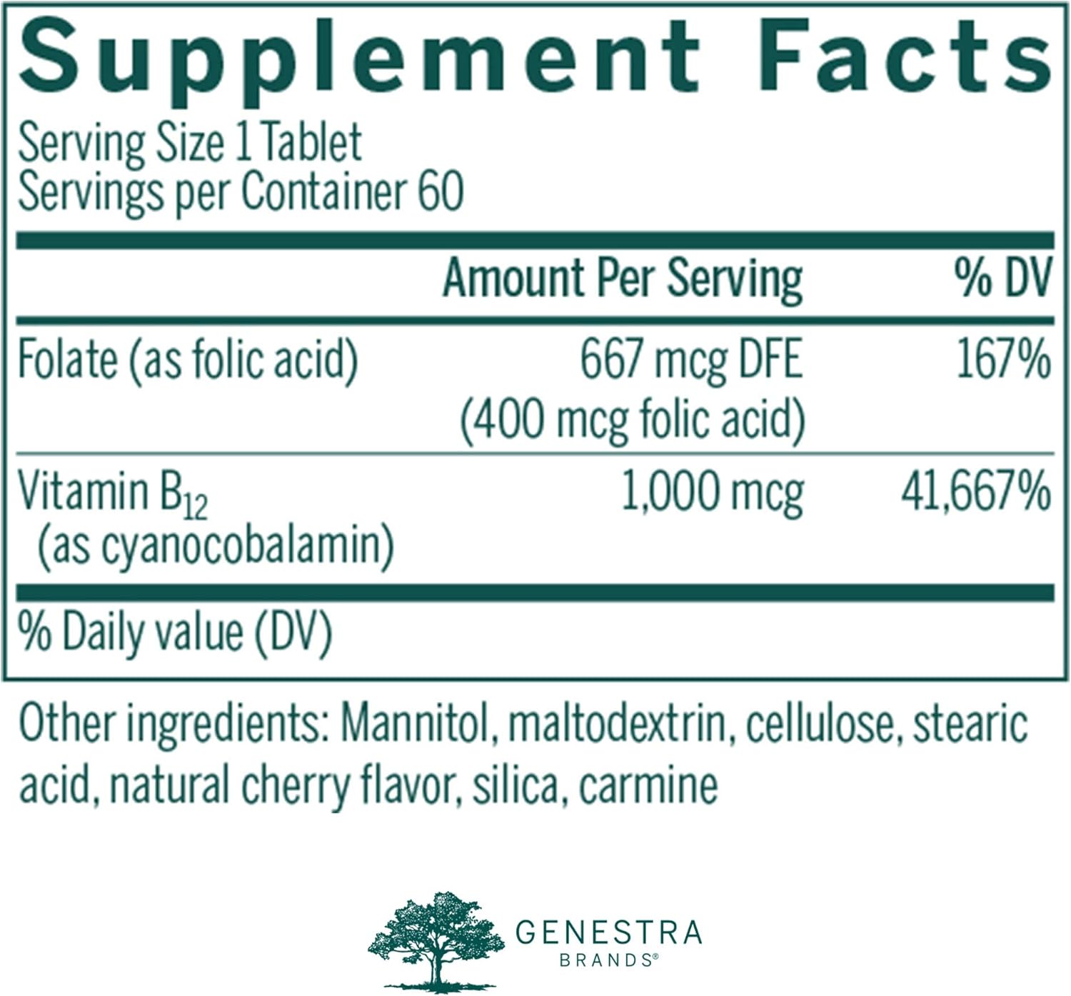 Genestra Brands Bio B12 with Folic Acid Chewable Tablets - 60 Count