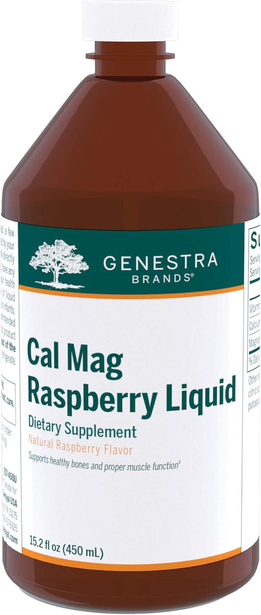 Genestra Brands Cal Mag Raspberry Liquid - Calcium & Magnesium Citrate with Vitamin D - 15.2 fl. oz.