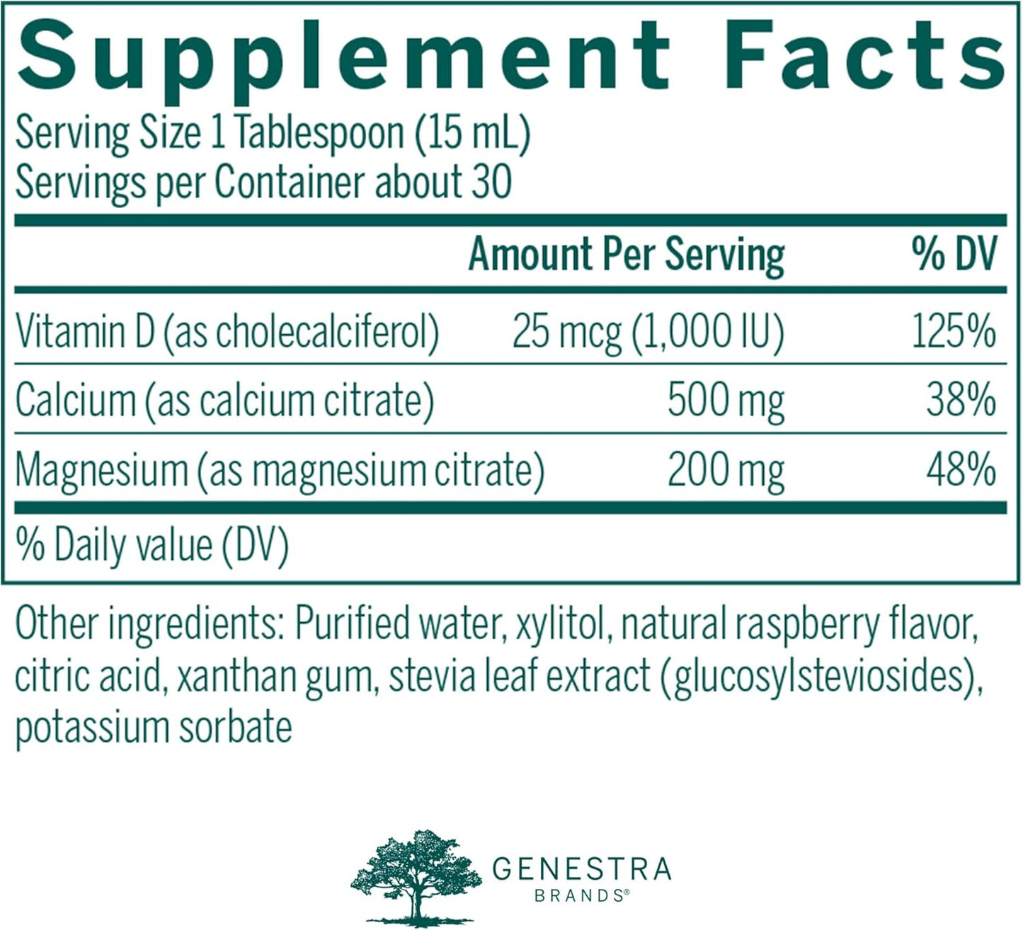 Genestra Brands Cal Mag Raspberry Liquid - Calcium & Magnesium Citrate with Vitamin D - 15.2 fl. oz.