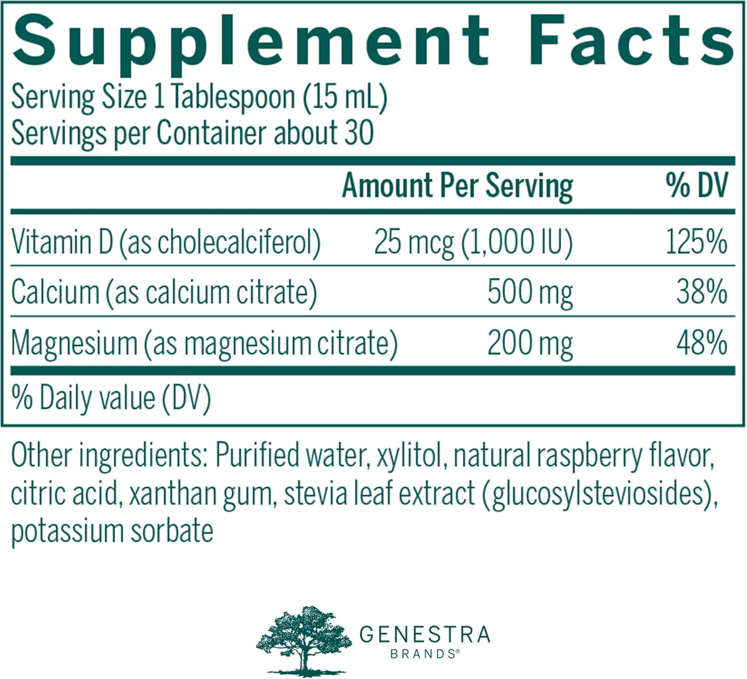 Genestra Brands Cal Mag Raspberry Liquid - Calcium & Magnesium Citrate with Vitamin D - 15.2 fl. oz.