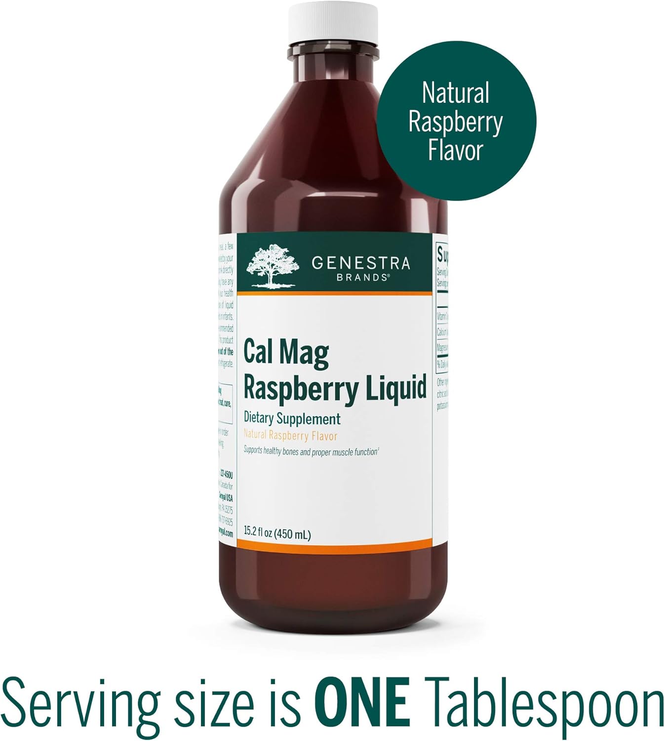 Genestra Brands Cal Mag Raspberry Liquid - Calcium & Magnesium Citrate with Vitamin D - 15.2 fl. oz.