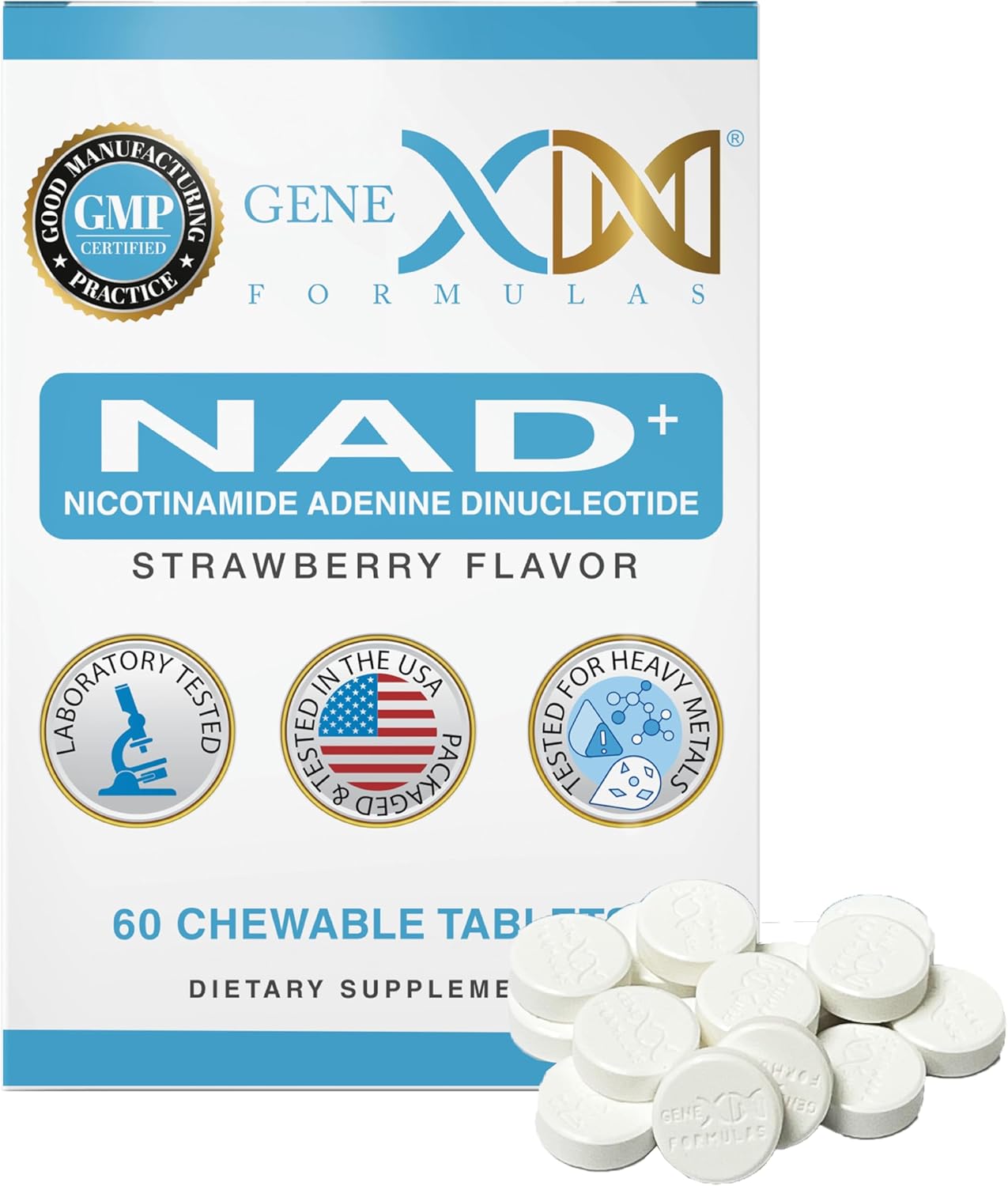 Genex Formulas 500mg NAD+ Chewable Tablets - 60 Tablets, 30 Servings - Non-GMO, Vegetarian - Nicotinamide Adenine Dinucleotide Actual