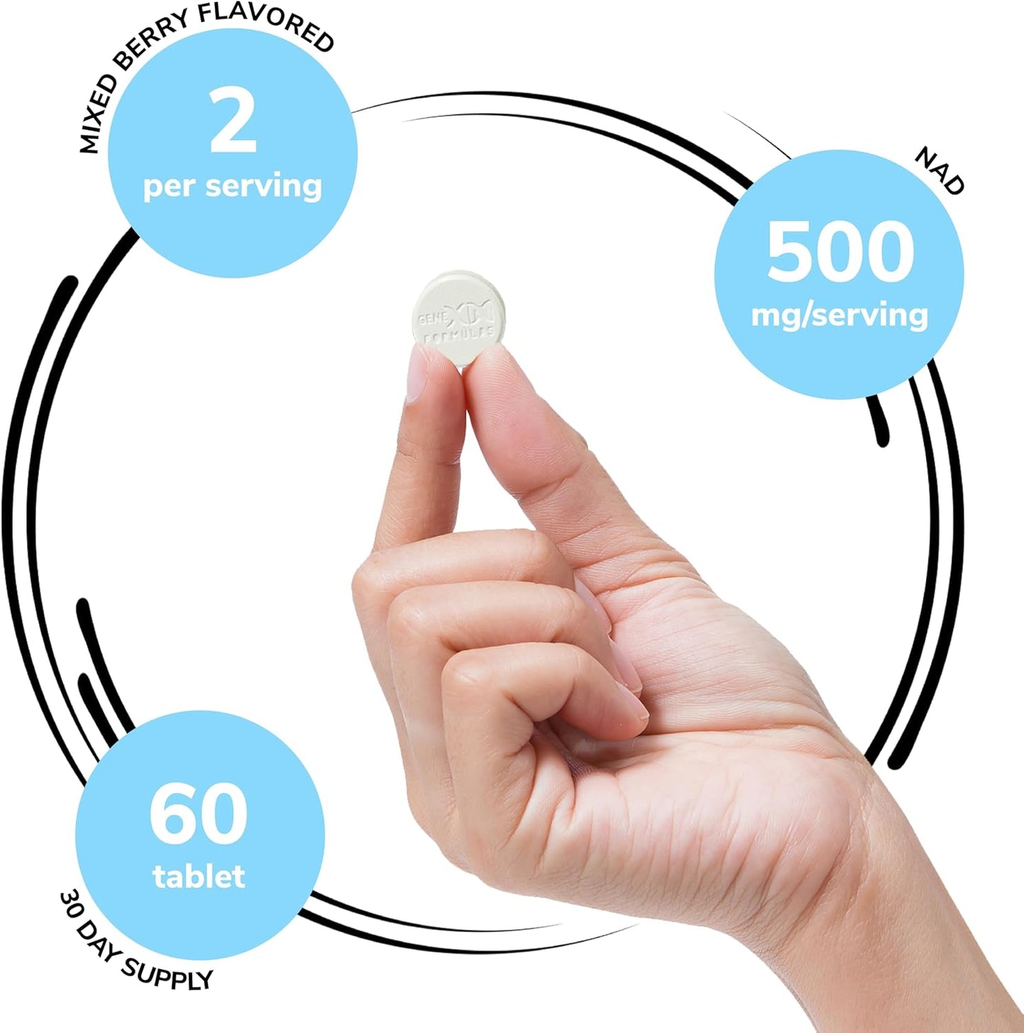 Genex Formulas 500mg NAD+ Chewable Tablets - 60 Tablets, 30 Servings - Non-GMO, Vegetarian - Nicotinamide Adenine Dinucleotide Actual