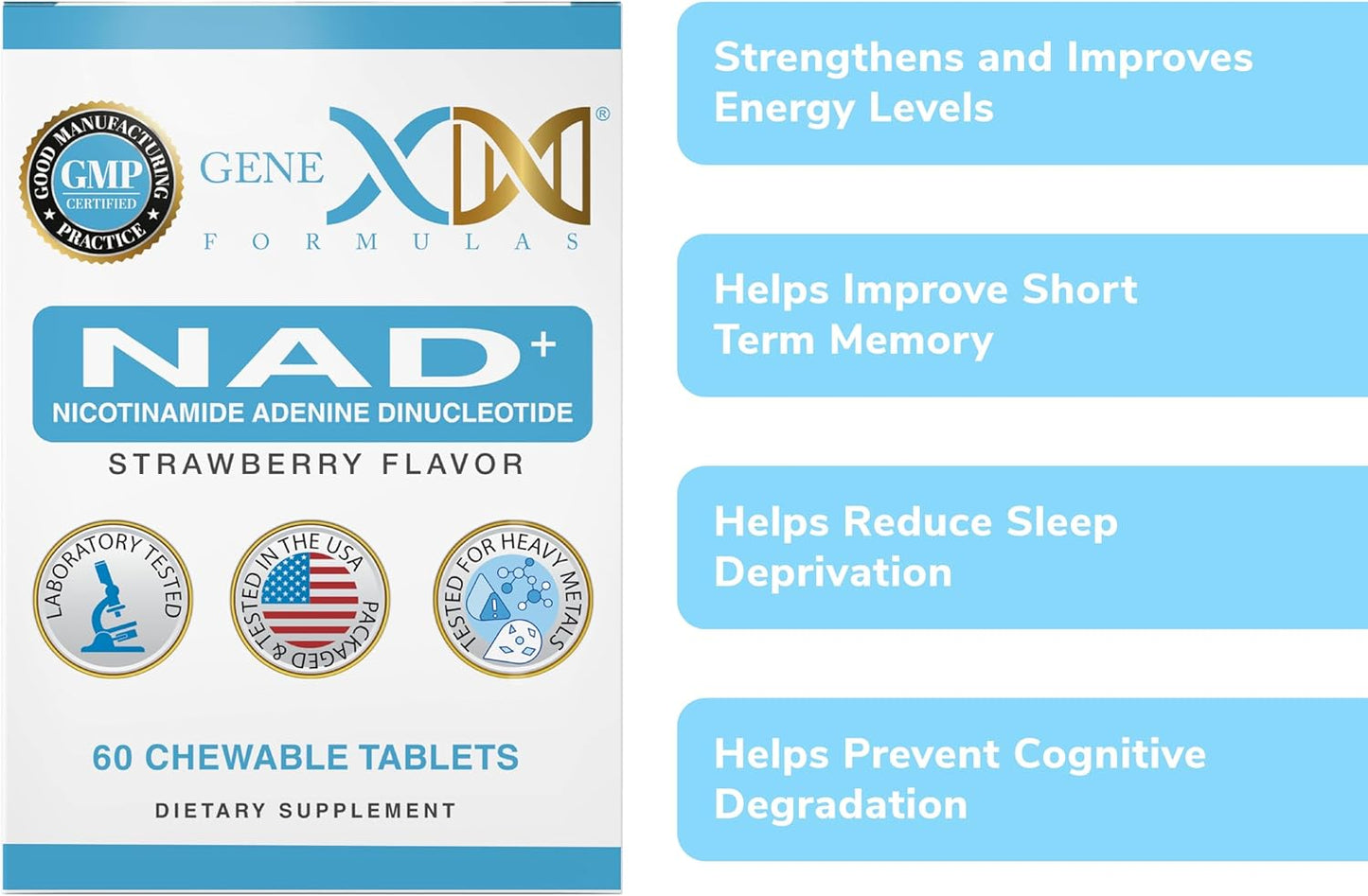 Genex Formulas 500mg NAD+ Chewable Tablets - 60 Tablets, 30 Servings - Non-GMO, Vegetarian - Nicotinamide Adenine Dinucleotide Actual