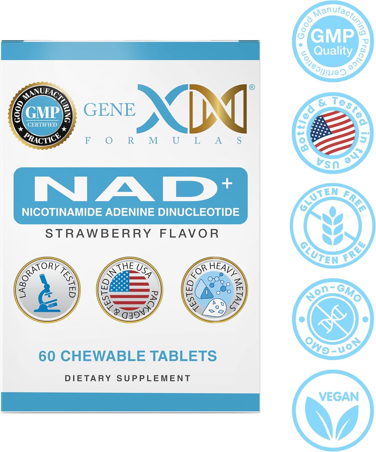 Genex Formulas 500mg NAD+ Chewable Tablets - 60 Tablets, 30 Servings - Non-GMO, Vegetarian - Nicotinamide Adenine Dinucleotide Actual
