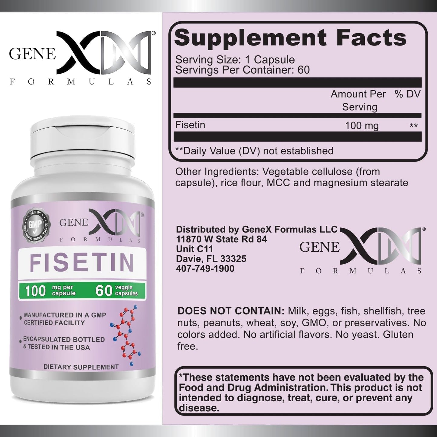 Genex Formulas Fisetin Capsules - 100mg per Serving - Antioxidant for Healthy Aging & Cognitive Health - Non-GMO, Gluten Free, Vegetarian - 2 Month Supply