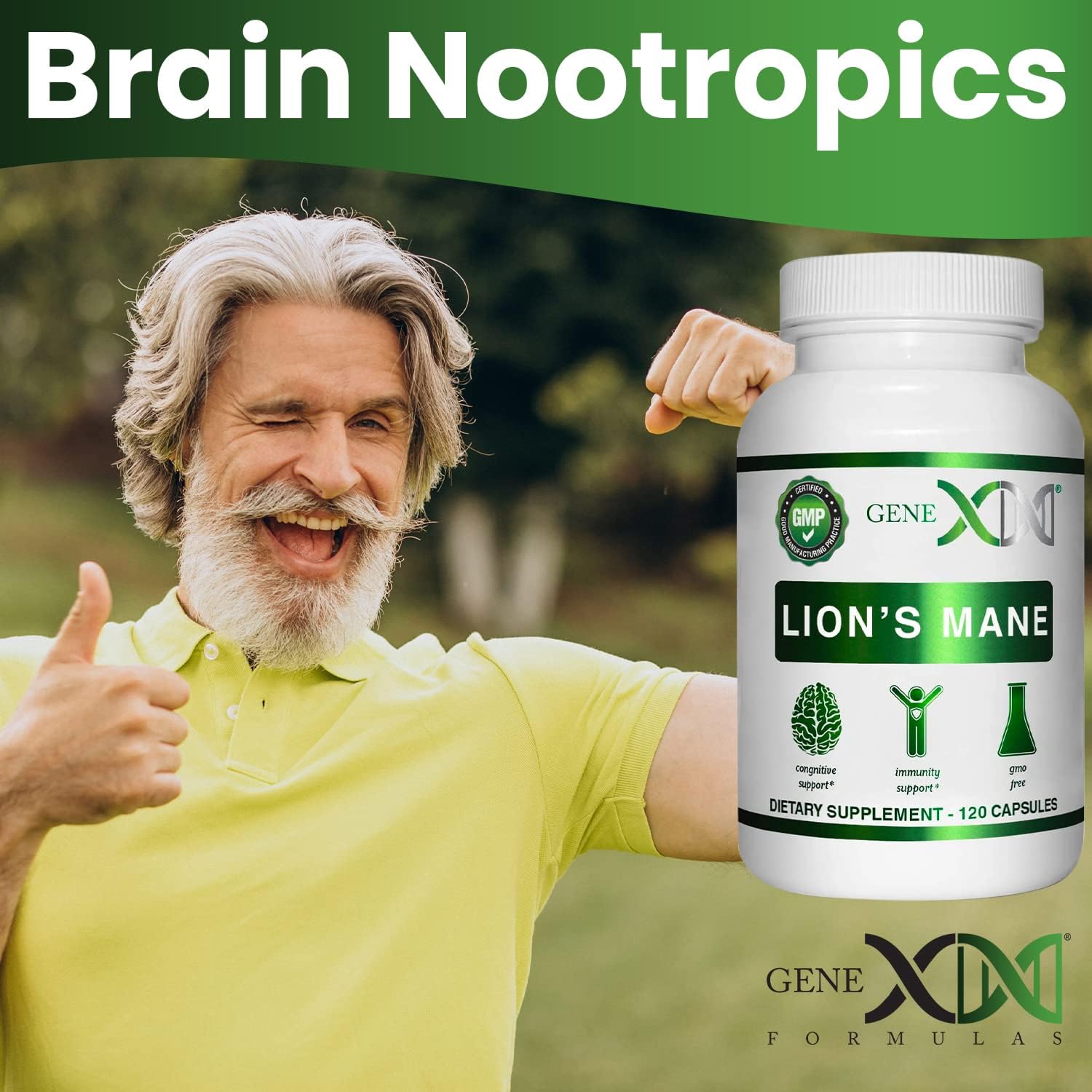 Genex Formulas Lions Mane Supplement 1000mg for Brain Boost - 3 Pack of 100% Extract Capsules for Focus, Mental Clarity, Natural Energy - Nootropic Brain Support Formula (360 Caps)