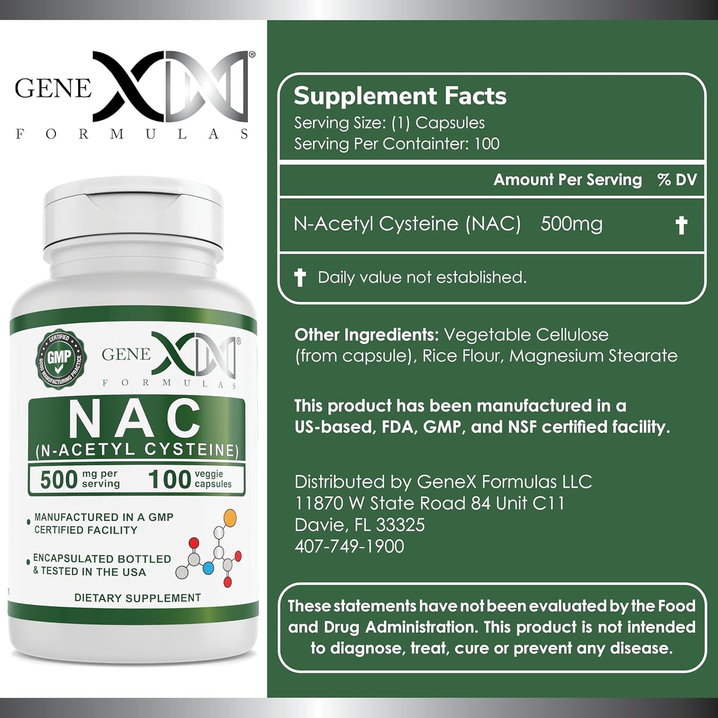Genex Formulas NAC 500mg Capsules - N-Acetyl Cysteine for Liver Health - Non-GMO, Gluten Free, Vegan (100 Count)
