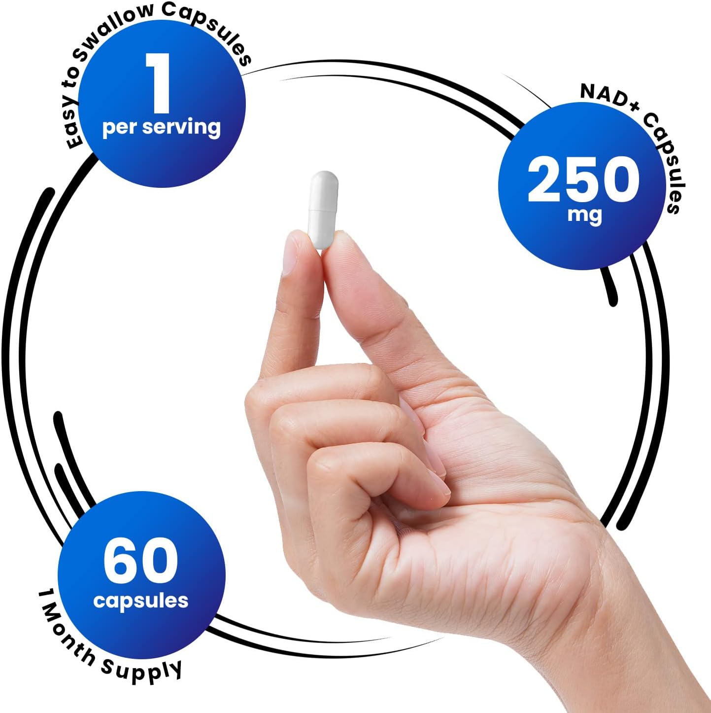 Genex Formulas NAD+ 250mg Capsules - 60 Servings, Pure Nicotinamide Adenine Dinucleotide supplement