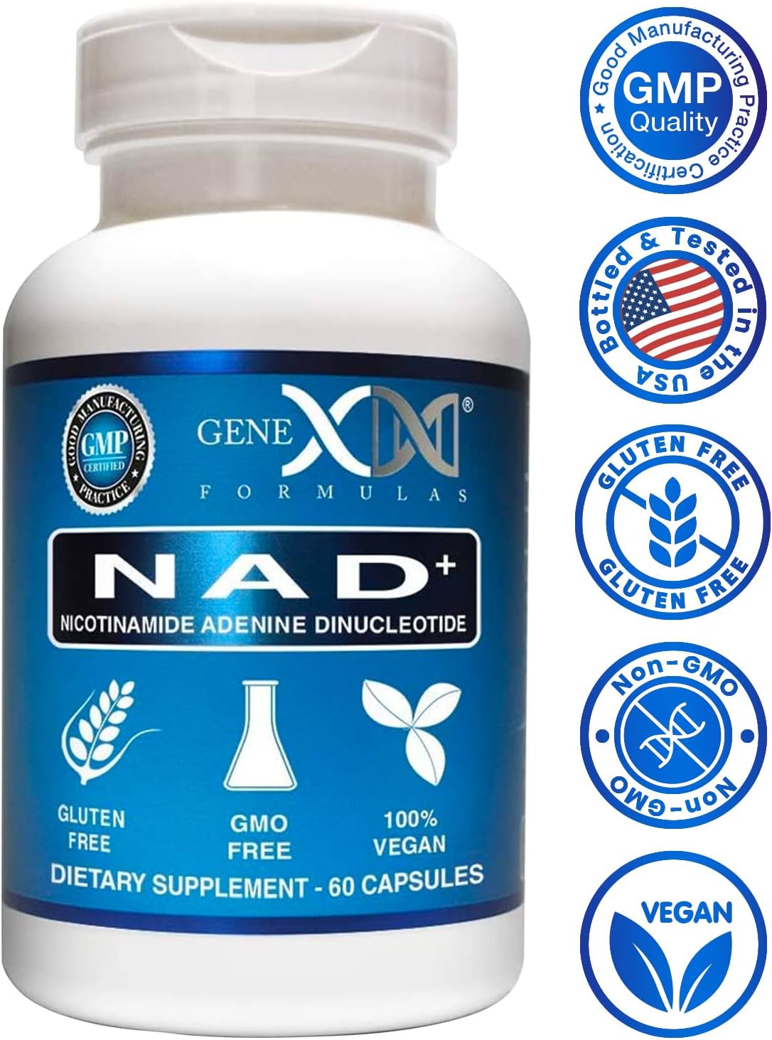 Genex Formulas NAD+ 250mg Capsules - 60 Servings, Pure Nicotinamide Adenine Dinucleotide supplement