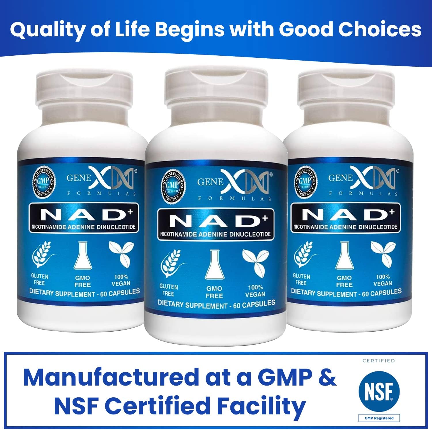 Genex Formulas NAD+ 250mg Capsules - 60 Servings, Pure Nicotinamide Adenine Dinucleotide supplement