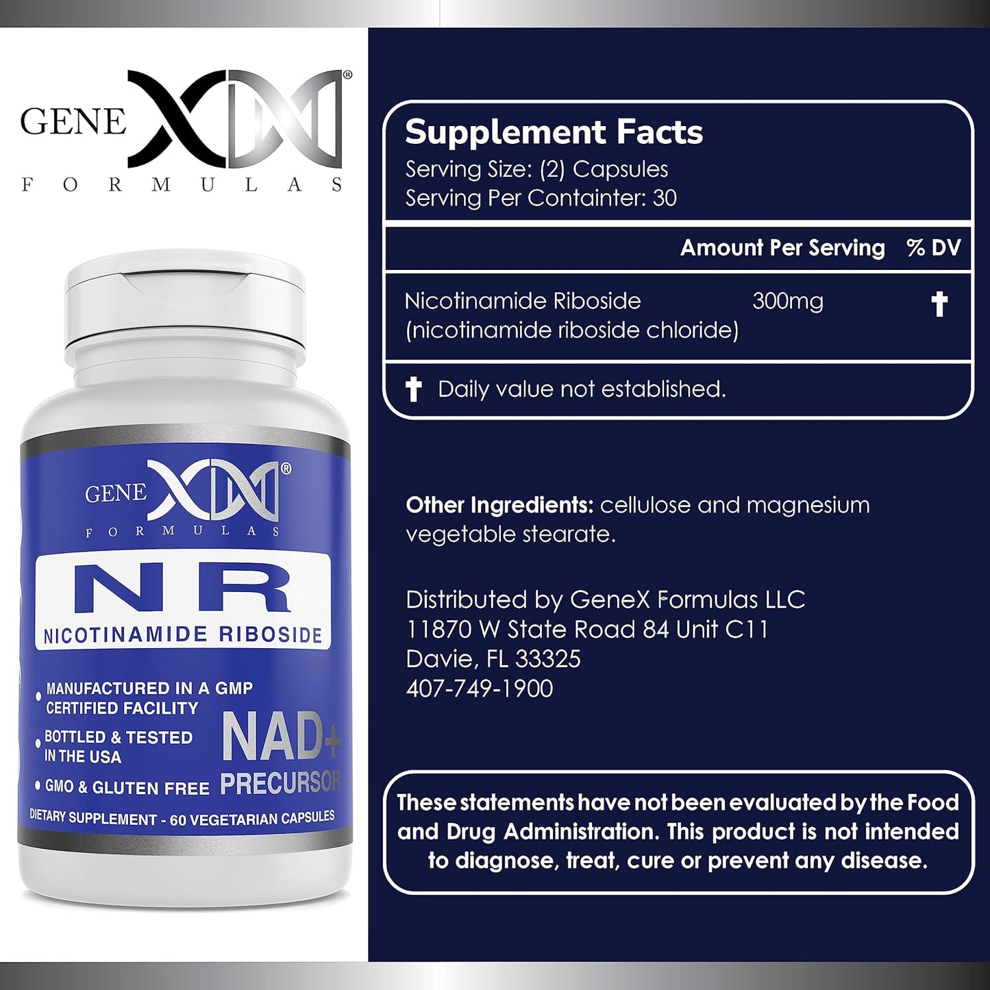 Genex Formulas NR Nicotinamide Riboside 300mg (3 Pack) - NAD+ Precursor for Healthy Aging - GMP-Certified, Non-GMO, Gluten-Free, Vegetarian Supplement