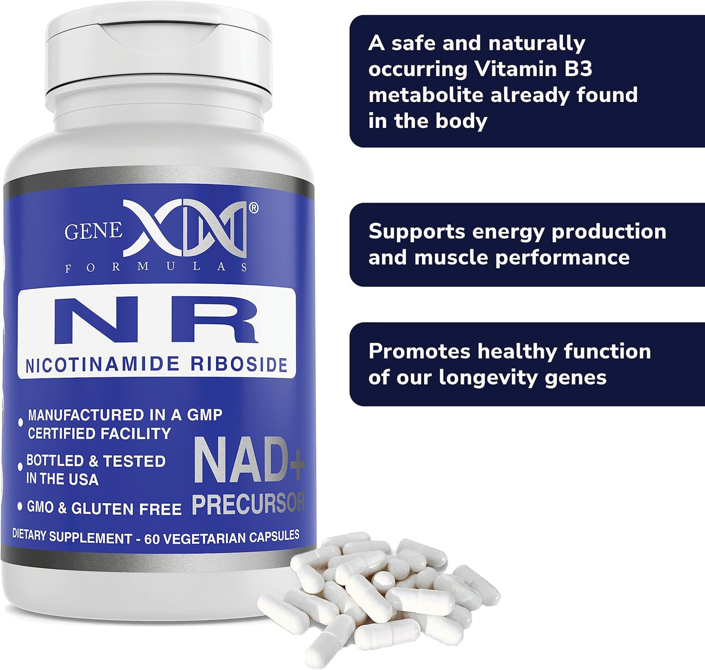Genex Formulas NR Nicotinamide Riboside 300mg (3 Pack) - NAD+ Precursor for Healthy Aging - GMP-Certified, Non-GMO, Gluten-Free, Vegetarian Supplement