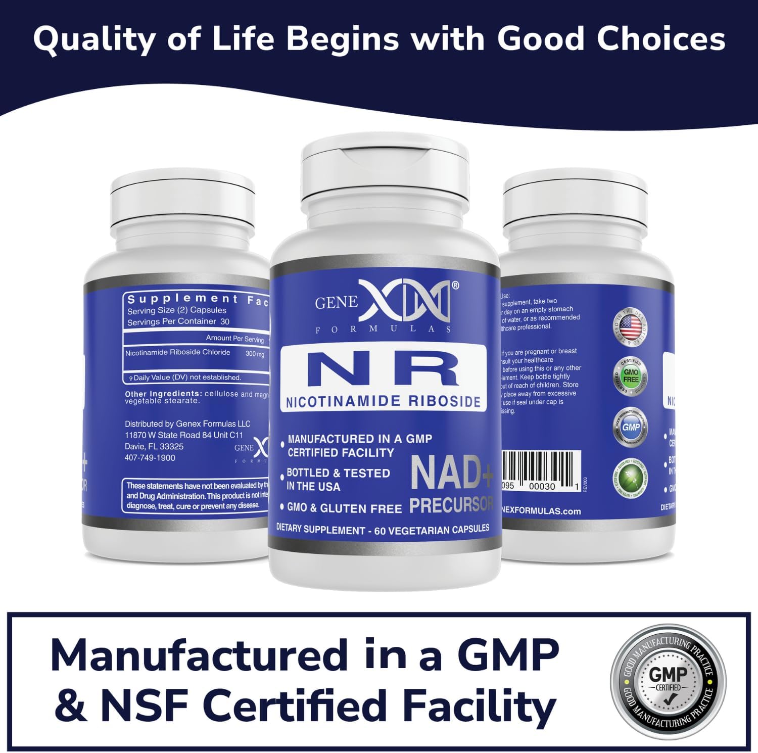 Genex Formulas NR Nicotinamide Riboside 300mg (3 Pack) - NAD+ Precursor for Healthy Aging - GMP-Certified, Non-GMO, Gluten-Free, Vegetarian Supplement