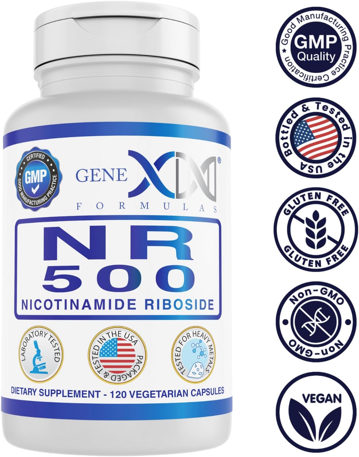 Genex Formulas NR Nicotinamide Riboside 500mg/Serving (120 Capsules) - NAD+ Precursor Supplement for Anti-Aging - GMP-Certified, Non-GMO, Gluten-Free, Vegetarian - 1 Pack
