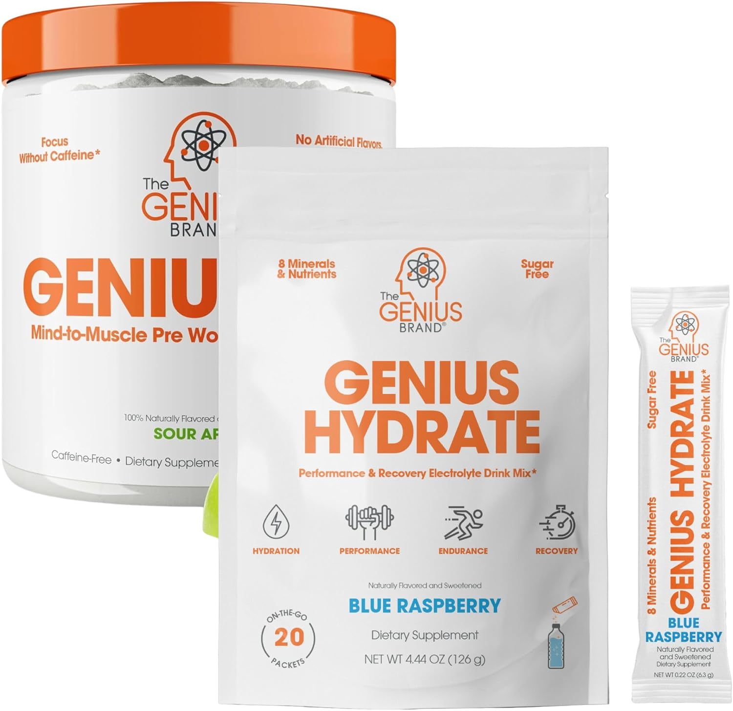Genius Brand Hydration & Performance Bundle: Electrolyte Booster & Nootropic Pre-Workout Powder