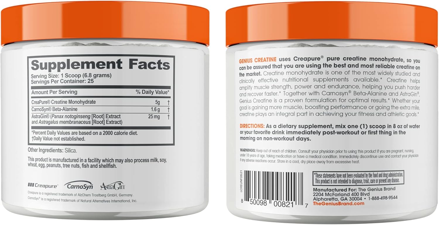 Genius Brand Micronized Creatine Monohydrate Powder 170g - Post Workout Supplement for Muscle Building & Cognitive Function - Unflavored & Naturally Sweetened