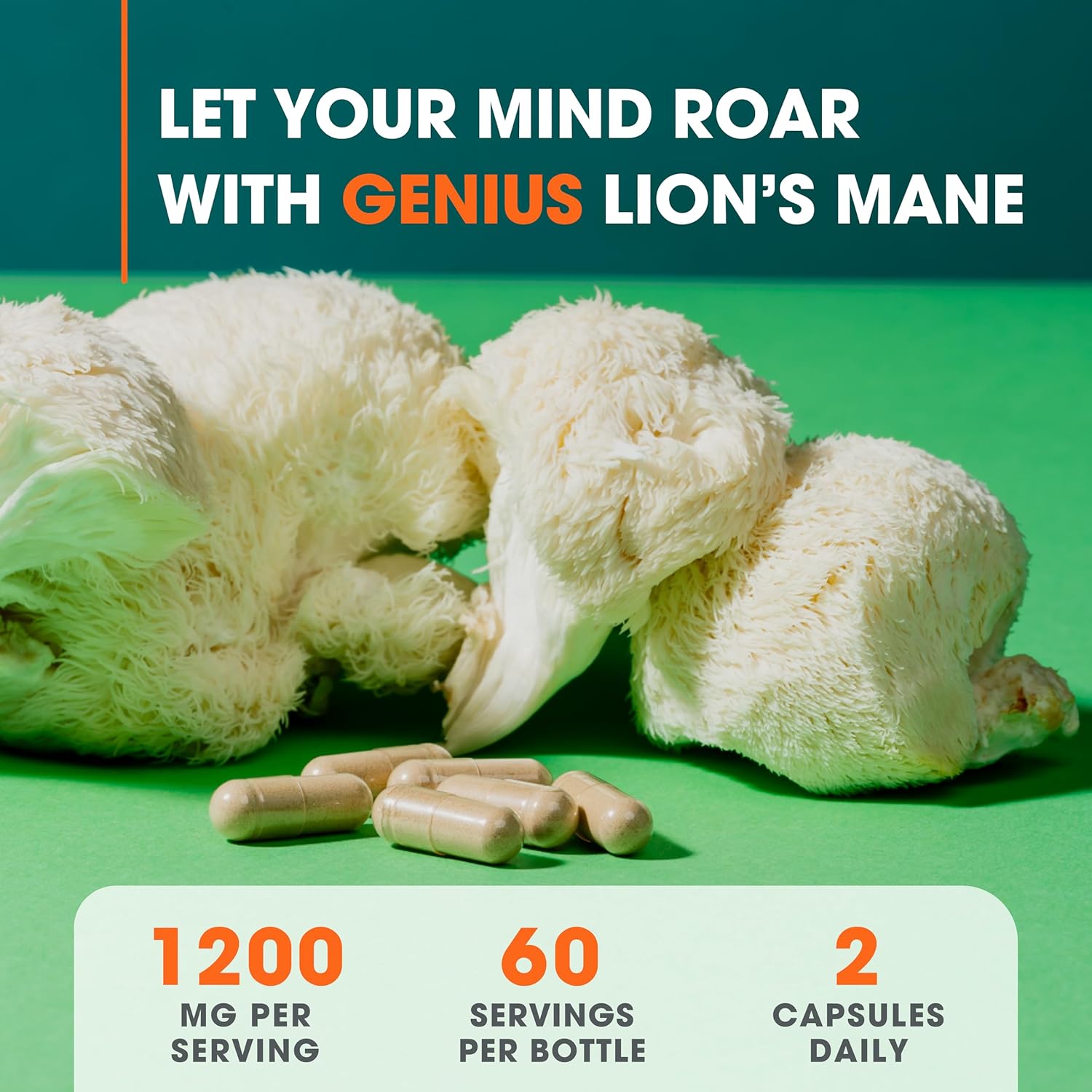 Genius Brand Mind & Body Wellness Stack: Lion's Mane Capsules + Super Greens for Cognitive Boost, Energy, and Immunity