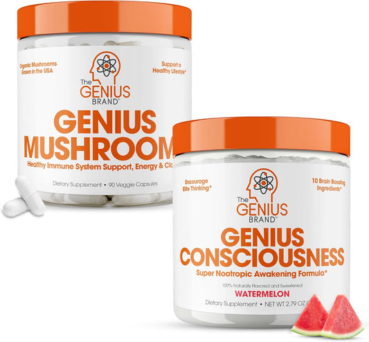 Genius Brand Mushroom Nootropic Bundle for Immune System Support, Focus, Energy, and Brain Boosting