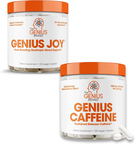 Genius Brand Vitality & Mood Enhancement Stack: Sustained Release Caffeine & Nootropic Joy Supplement for Energy, Focus, and Positive Mood Boost