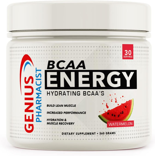 Genius Pharmacist BCAA Energy Powder for Lean Muscle Building - Watermelon Flavor, 30 Servings