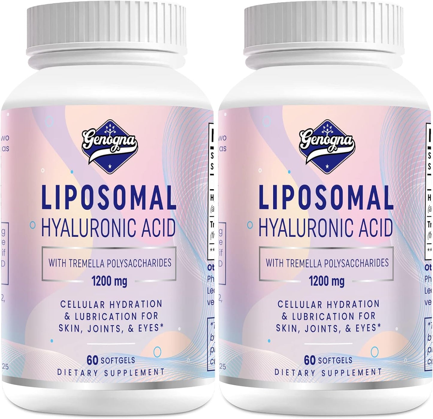 Genogna Liposomal Hyaluronic Acid Capsules with Tremella Polysaccharides - 1000mg - Double Strength Skin and Joint Hydration - 2 Pack
