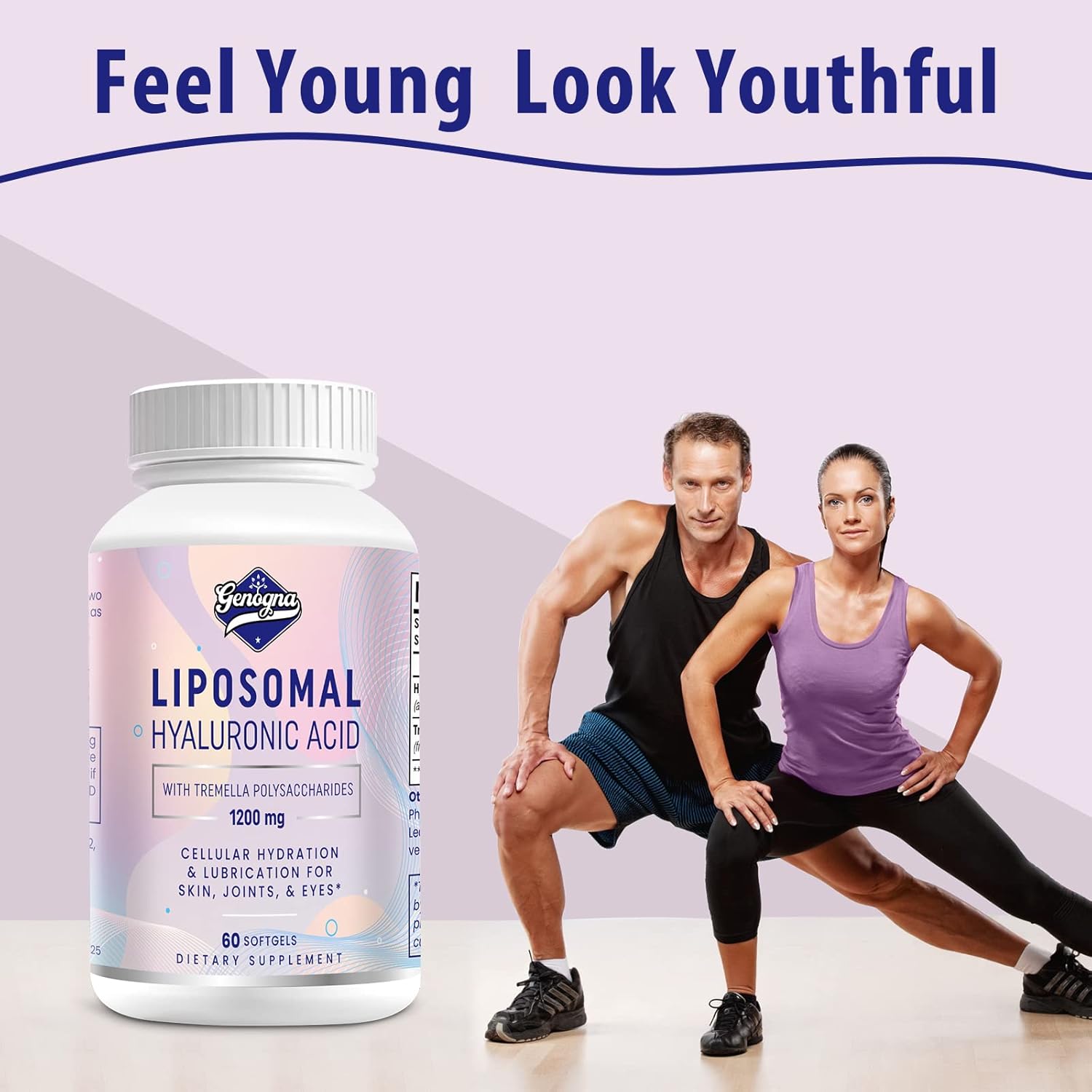Genogna Liposomal Hyaluronic Acid Capsules with Tremella Polysaccharides - 1000mg - Double Strength Skin and Joint Hydration - 2 Pack