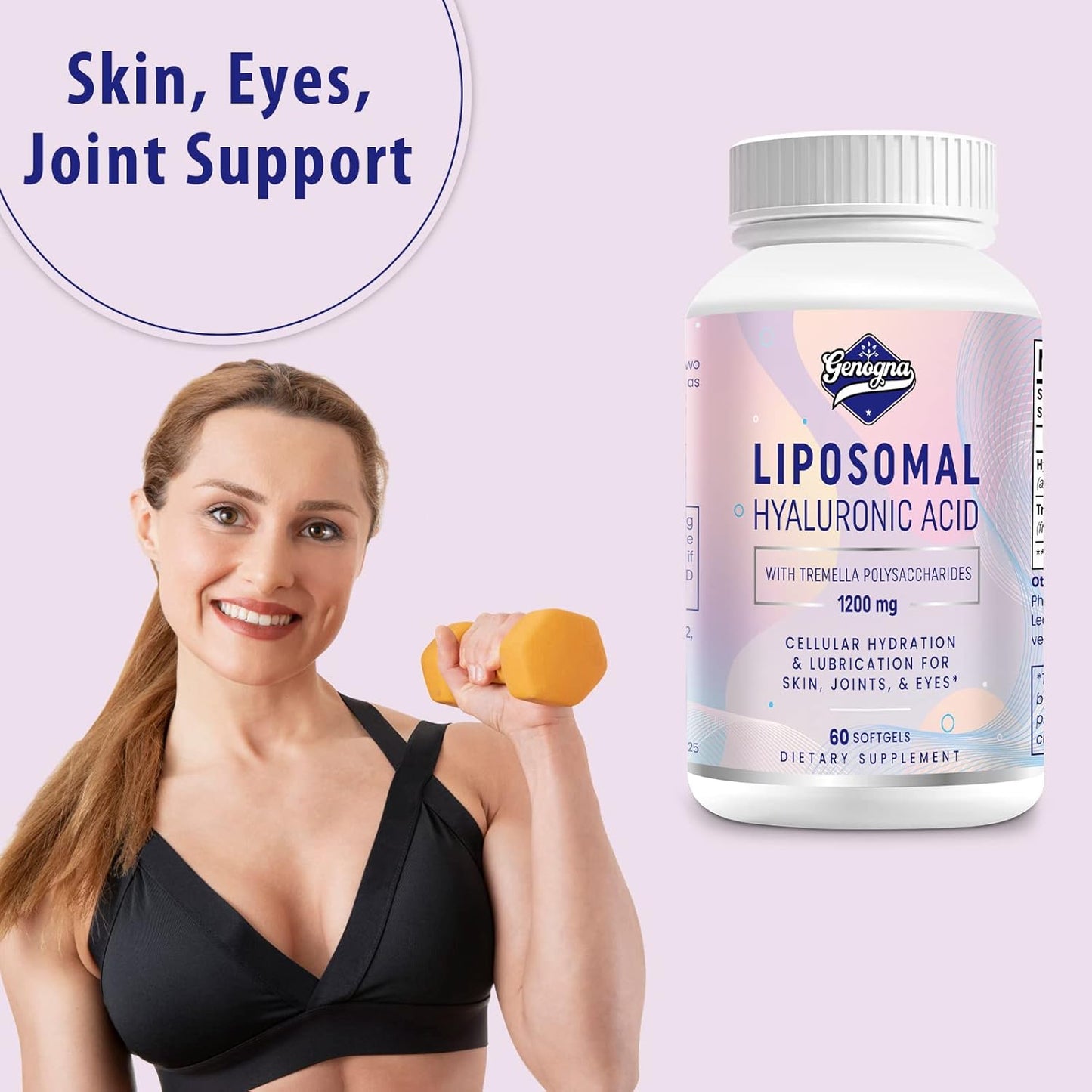 Genogna Liposomal Hyaluronic Acid Capsules with Tremella Polysaccharides - 1000mg - Double Strength Skin and Joint Hydration - 2 Pack
