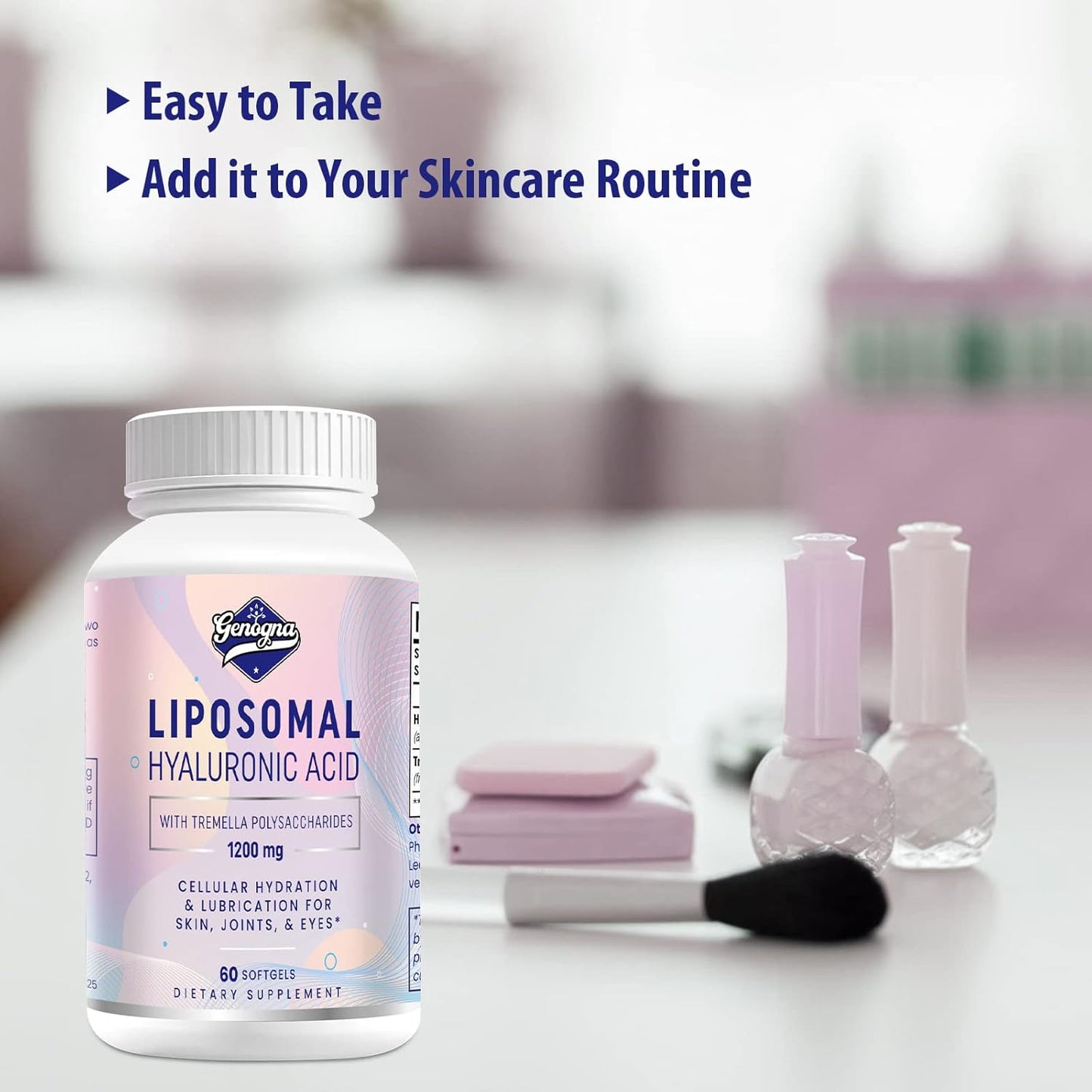 Genogna Liposomal Hyaluronic Acid Capsules with Tremella Polysaccharides - 1000mg - Double Strength Skin and Joint Hydration - 2 Pack