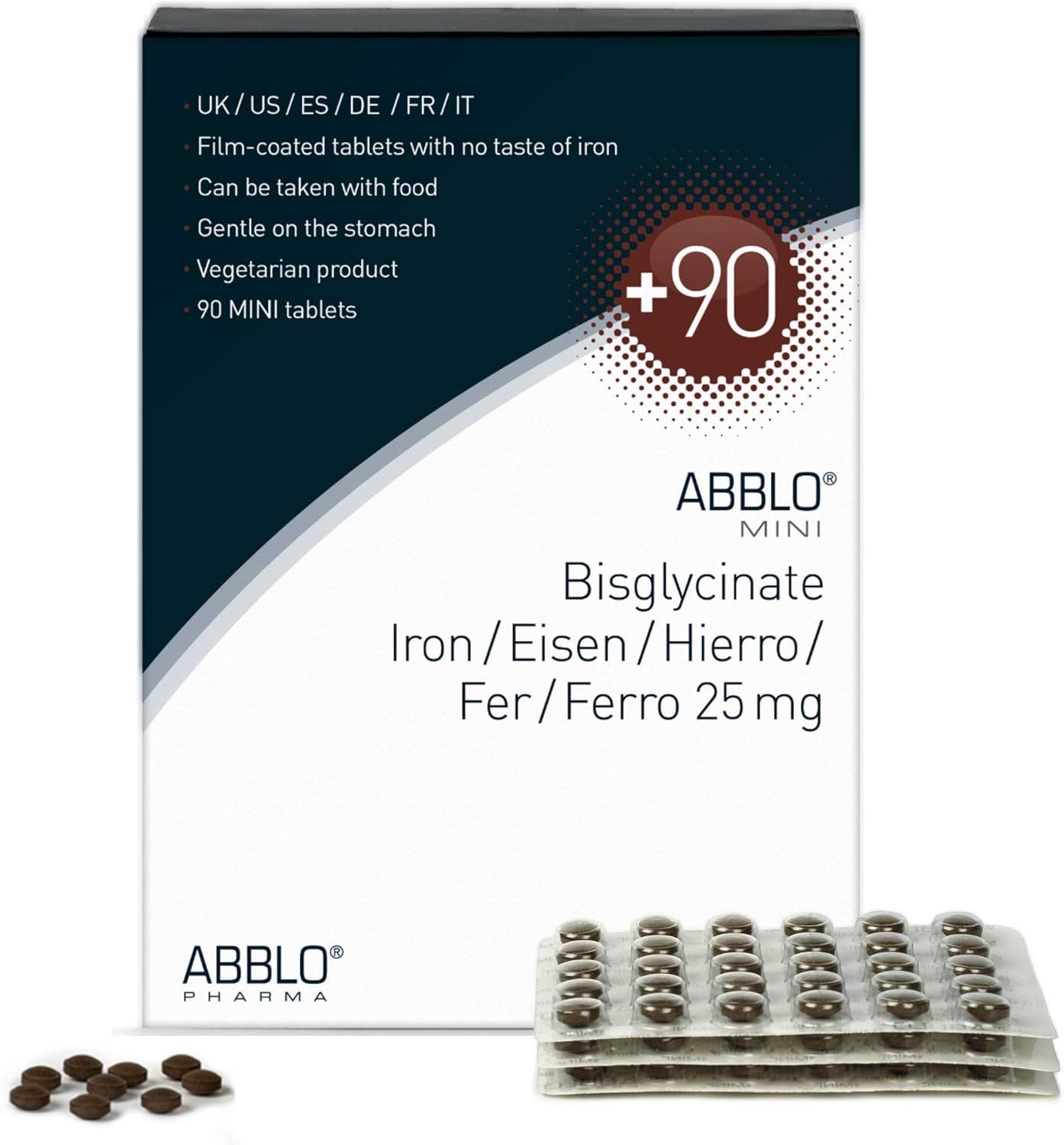 Gentle ABBLO Iron Bisglycinate 25mg for Stomach Comfort, Compatible with Food and Calcium Tablets