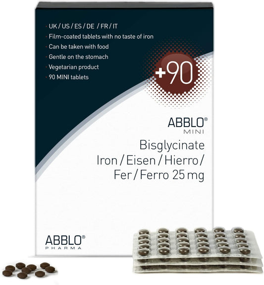 Gentle ABBLO Iron Bisglycinate 25mg for Stomach Comfort, Compatible with Food and Calcium Tablets